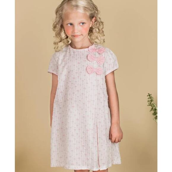 Dondolo Other - Dondolo White Pink Daisy Print Short Cap Sleeve Maggie Bow Dress Girls 4